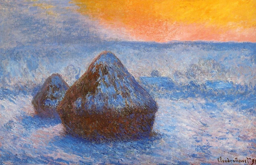 Grainstacks at Sunset, Snow Effect.jpg