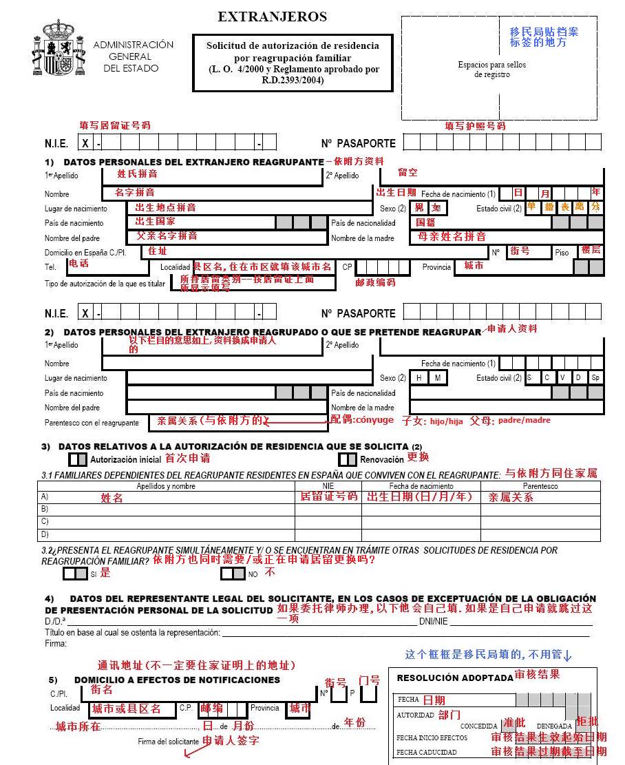 如何填写家庭团聚居留申请和更换表格